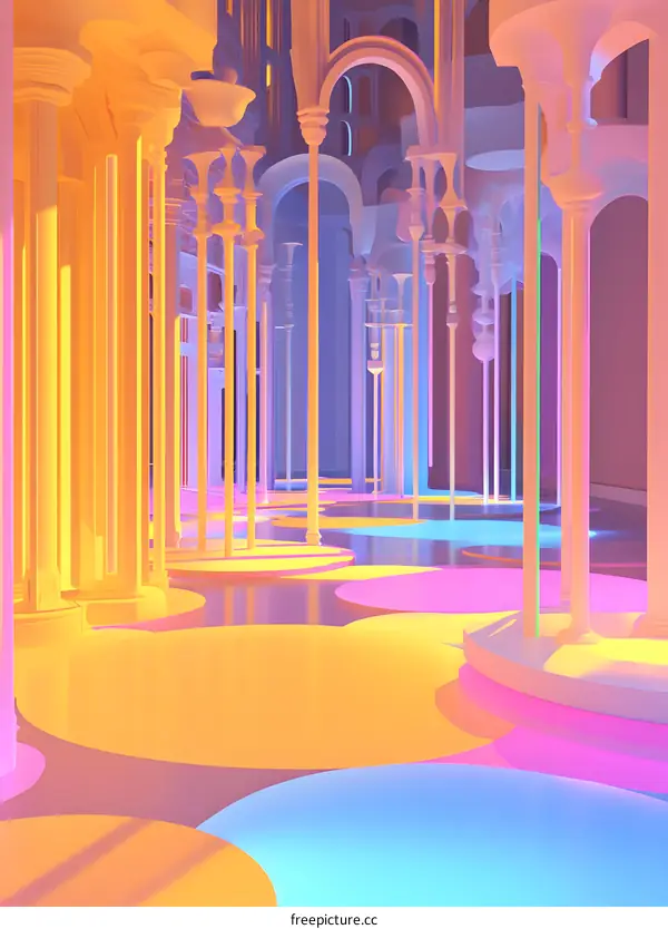 Abstract Colorful Architecture with Columns and Circles