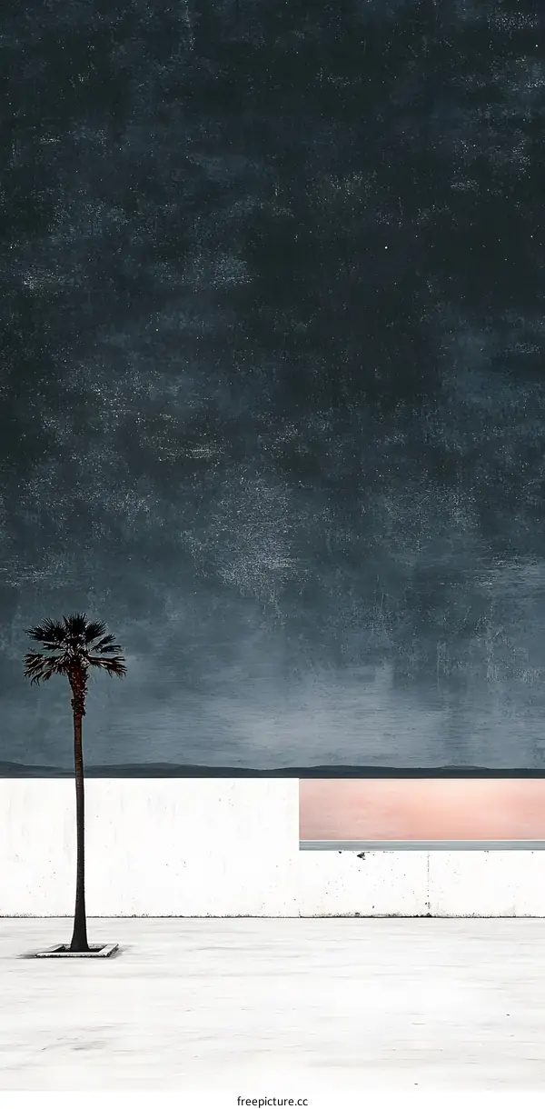 Minimalist Palm Tree Landscape with a Dusty Sky and Pink Horizon