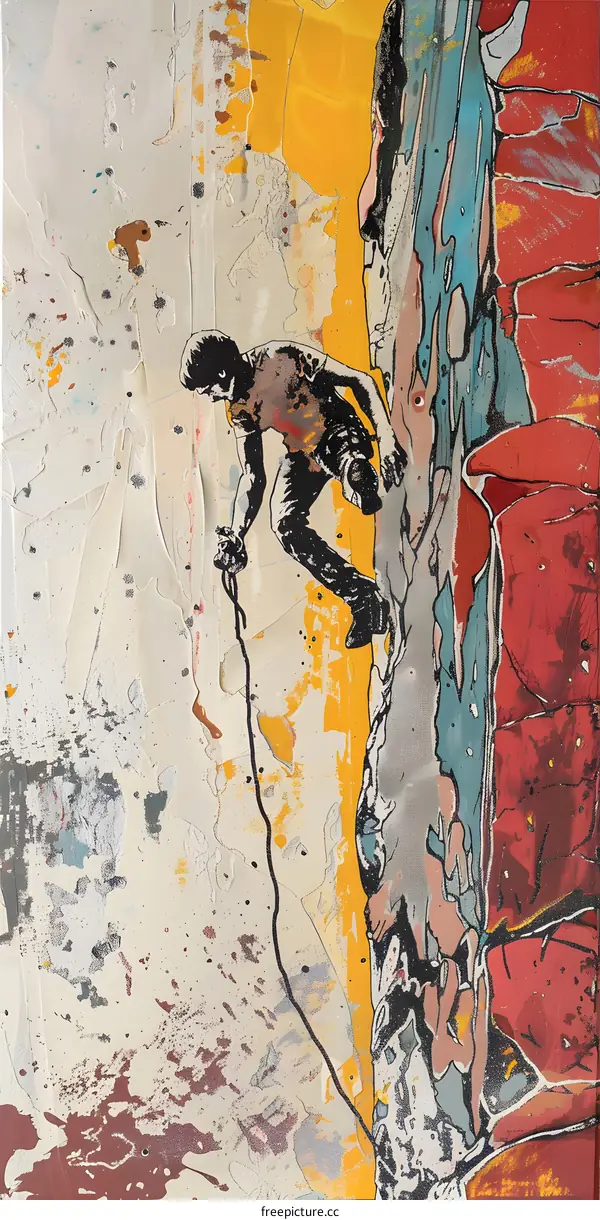 Abstract Painting Of Man Climbing Mountain