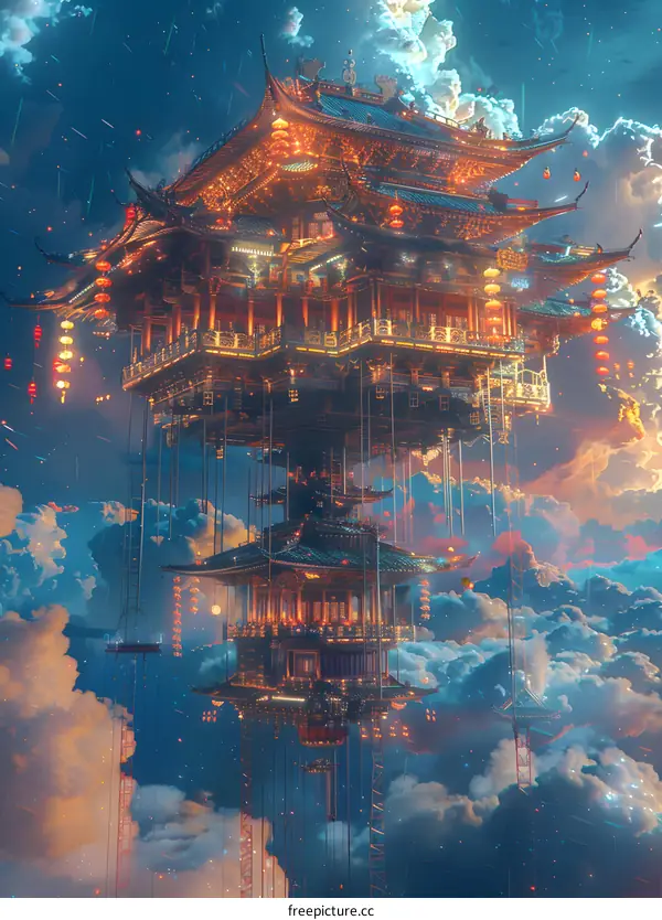 A floating Chinese palace in the sky