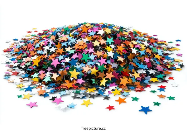 Colorful Stars Confetti Pile on White Background