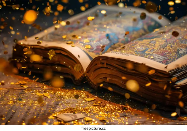 Golden Coins Falling on an Old Book