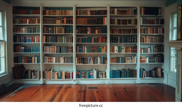 A large library with many bookshelves full of books