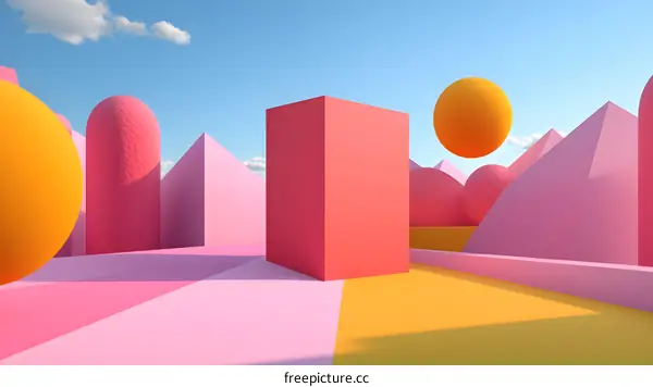 Abstract 3D Pink and Yellow Geometric Shapes Background