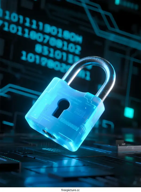 Secure Digital Lock Illustration with Binary Code Background