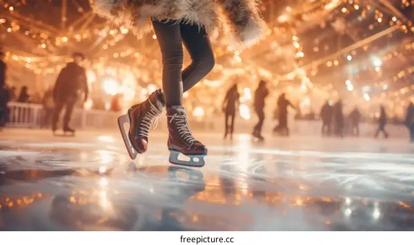People ice skating on a rink during the winter holidays