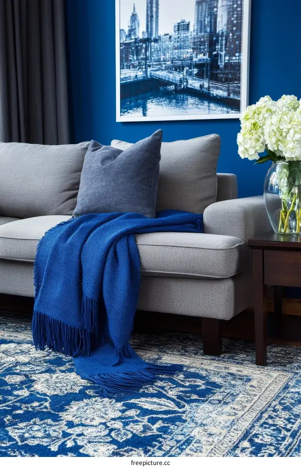 Cozy Living Room Decor with Blue Rug