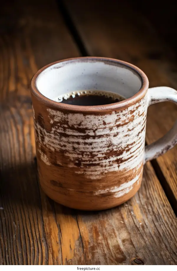 Ceramic Cup of Freshly Brewed Coffee on a Wooden Table