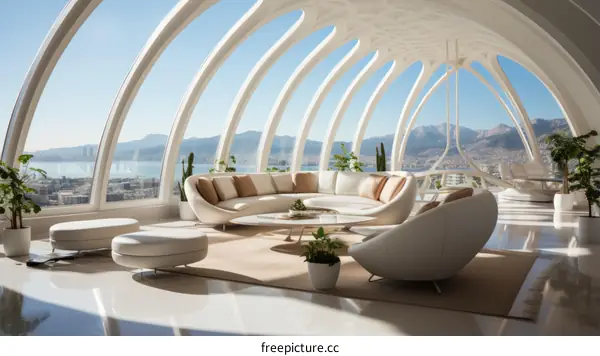 Modern Living Room with Large Windows and White Furniture