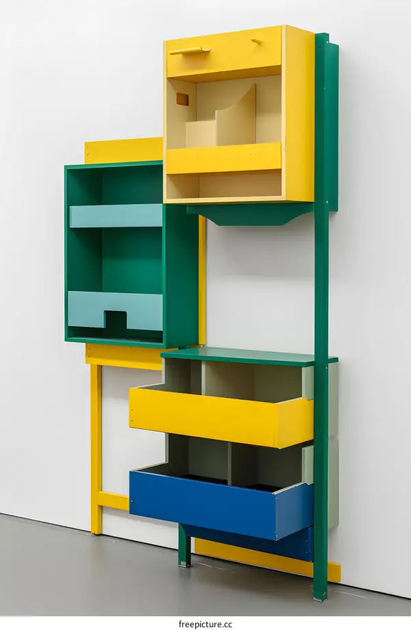 Modernist Colorful Cabinet with Open Shelves