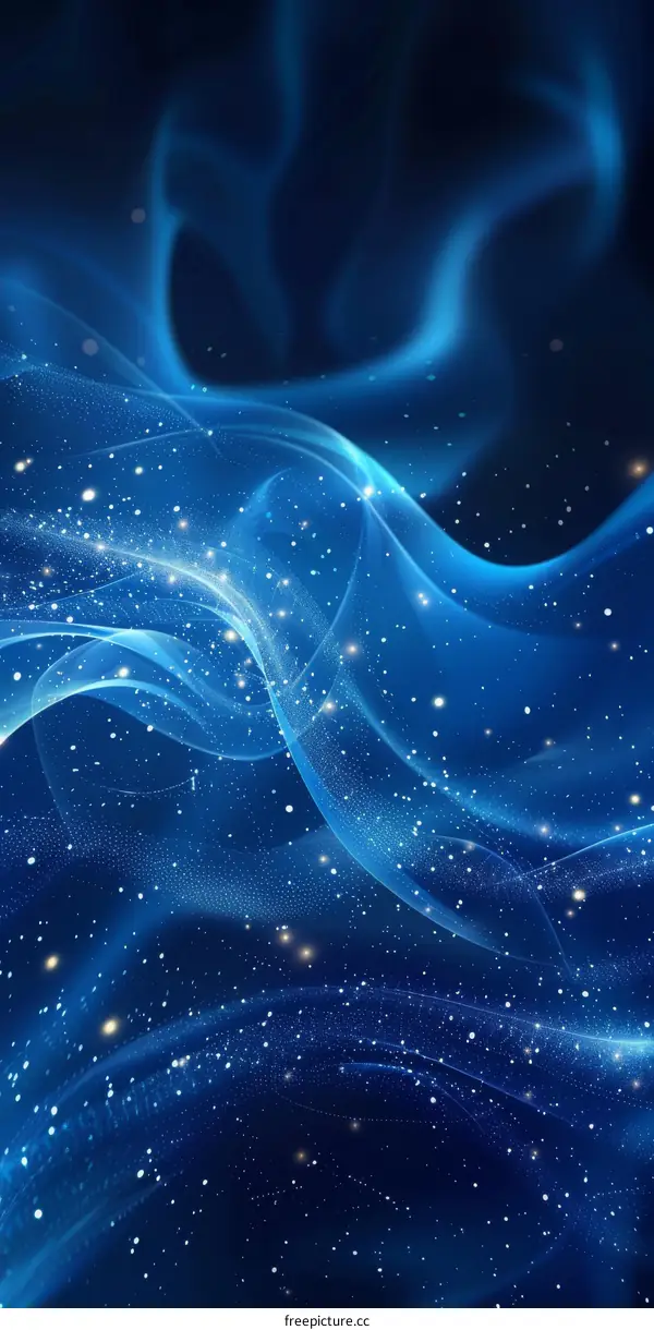 Blue abstract glowing light curves and sparkles