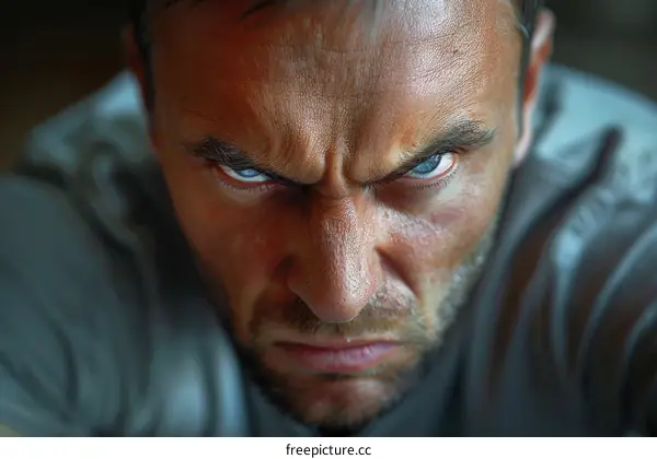 Close Up Angry Caucasian Man Face