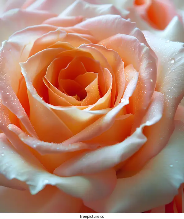 Close-up of a beautiful peach rose with water drops