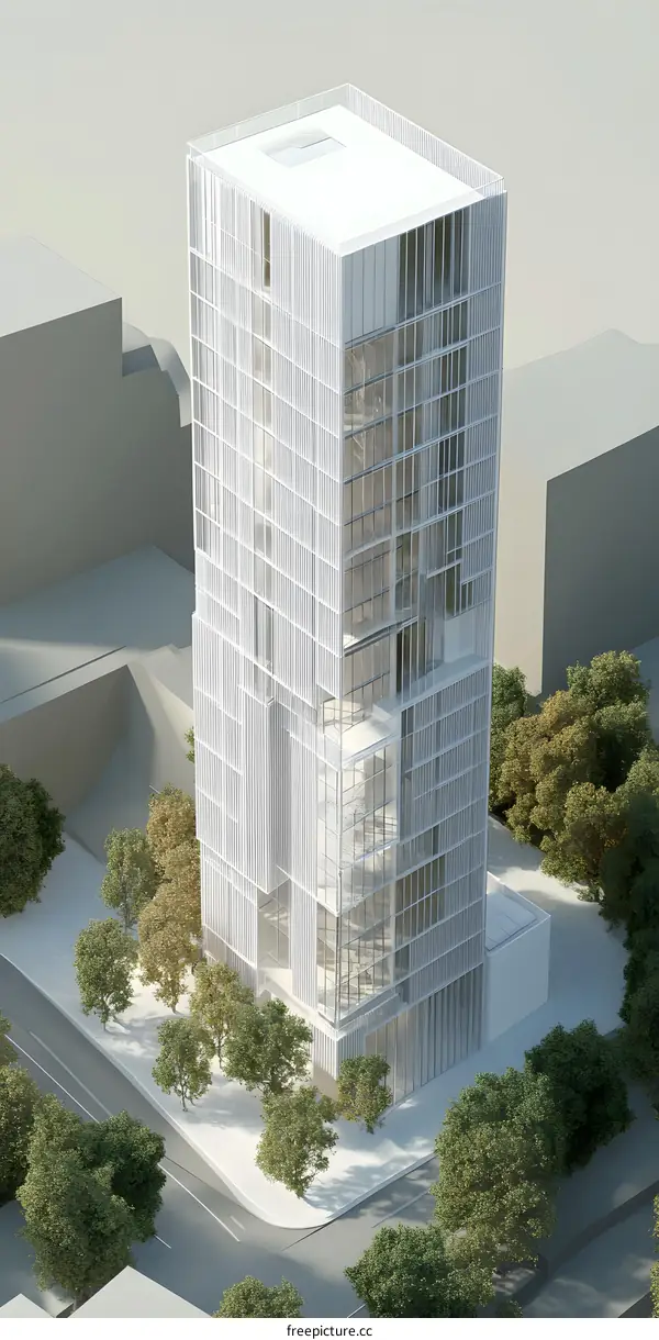 Modern White Skyscraper Building Architectural Design