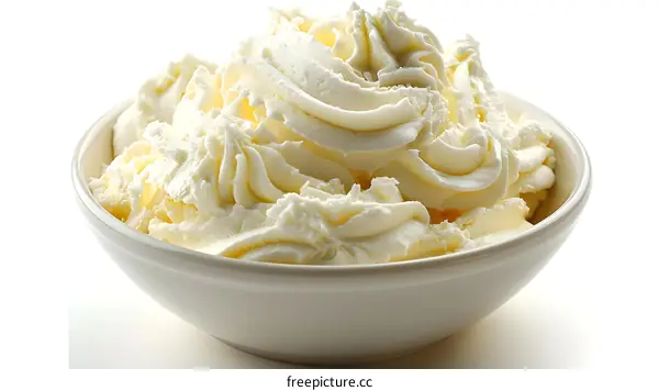 Whipped cream in a white bowl