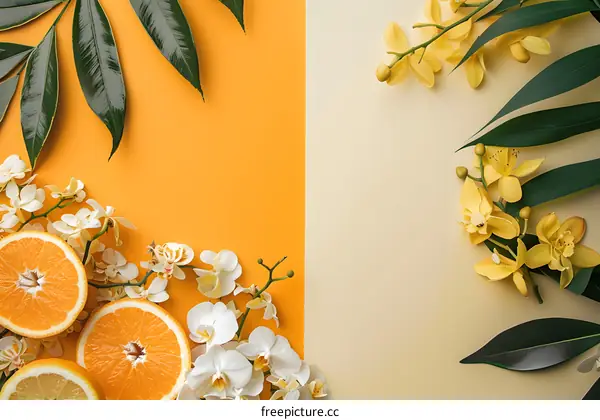 Floral Background with Oranges and Leaves