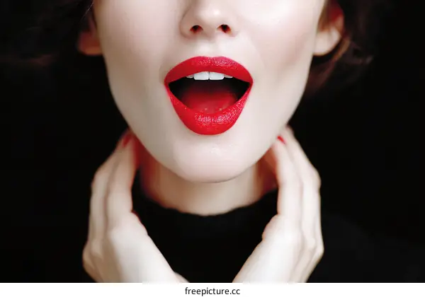 Closeup of a Woman with Red Lipstick