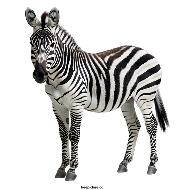 [Transparent Background PNG]Striped Zebra Standing on a White Background