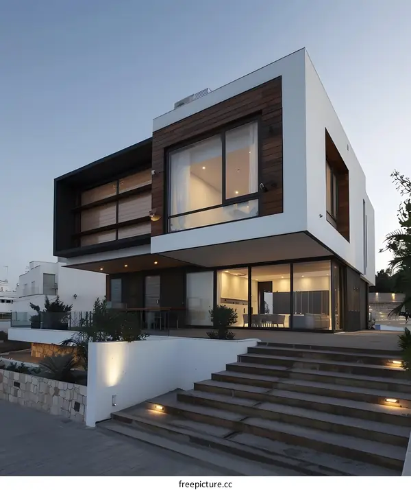 Modern Minimalist Home Exterior Design with Wooden Accents