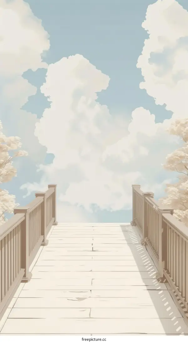 Wooden walkway with clouds in the background