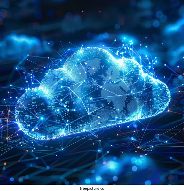 Blue glowing digital cloud illustration