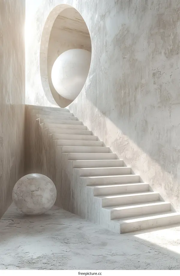 Minimalist Concrete Stairway with Orb