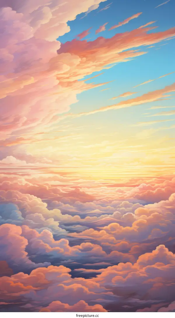 above the cloudscape in hues of orange and pink