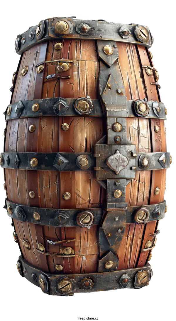 [Transparent Background PNG]Old Wooden Barrel With Metal Bands