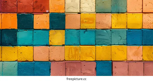 Colorful painted concrete blocks background texture