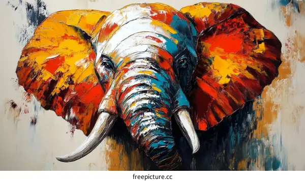 Colorful African Elephant Portrait Painting