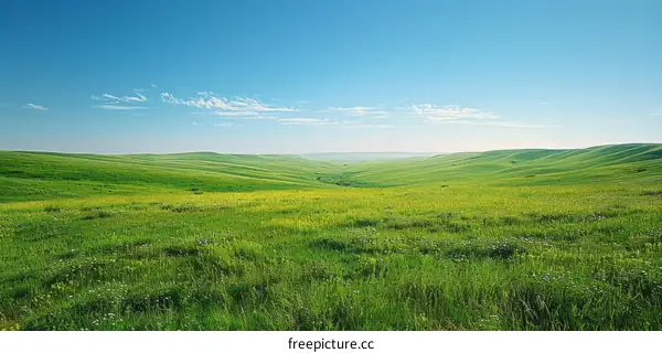 Green rolling hills under blue sky with white clouds