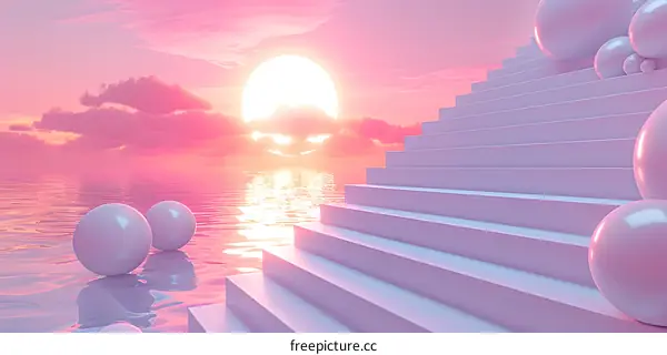 Pink Ocean Sunset Stairway