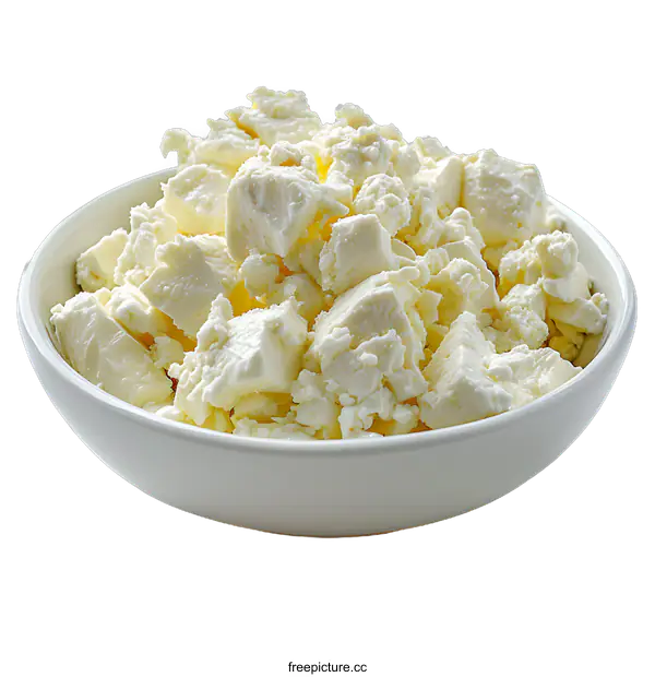 [Transparent Background PNG]Crumbled Feta Cheese in White Bowl