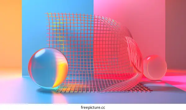 Abstract 3D Geometric Shapes with Neon Colored Background