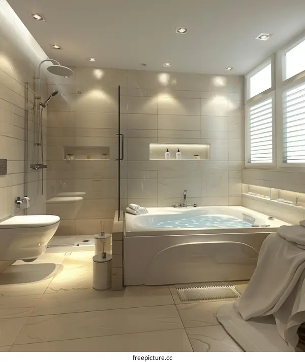 Modern Luxurious Bathroom with Bathtub and Shower