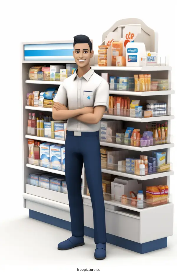 Male employee in front of a supermarket shelf