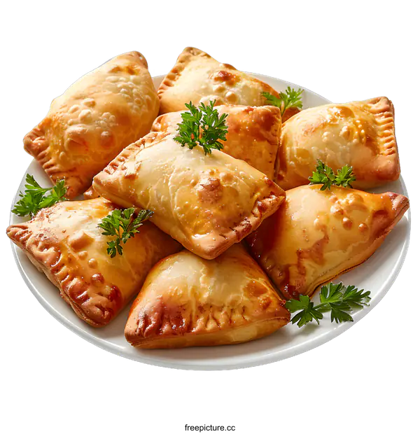 [Transparent Background PNG]Freshly baked empanadas on plate