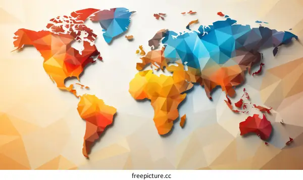 World Map with Countries and Continents in Various Colors