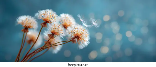 Beautiful Dandelions in Soft Teal Background