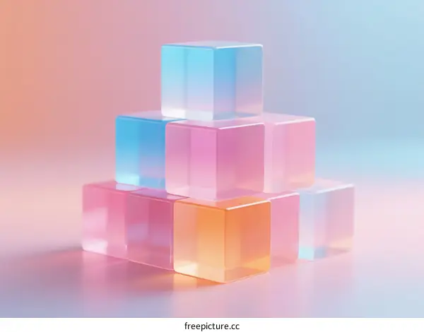 Colorful Transparent Cubes Arranged in a Modern Abstract Structure