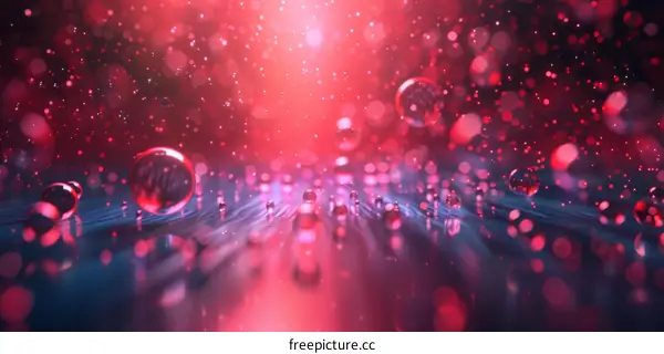 Abstract Pink and Blue Background with Glowing Red Spheres