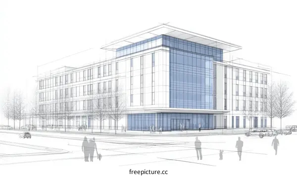 Architectural Sketch of a Modern Building