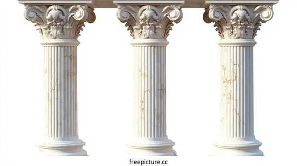 Three Classic Columns Against a White Background