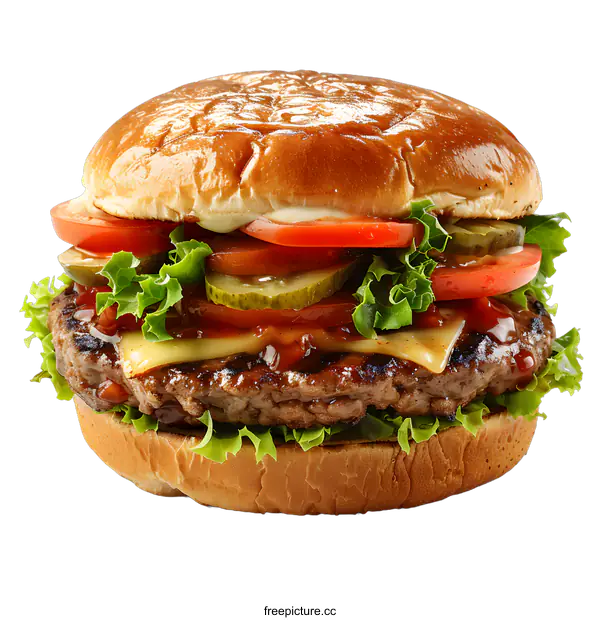 [Transparent Background PNG]yummy cheeseburger with pickles closeup