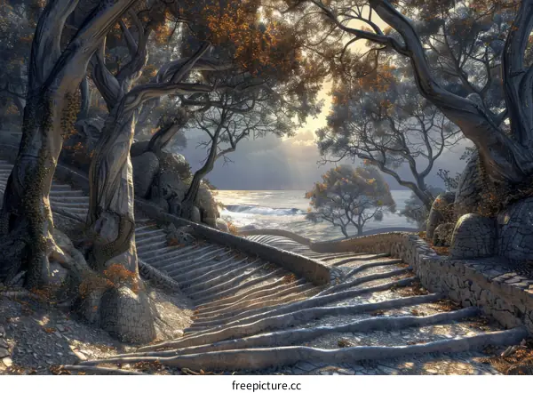 Winding Stone Path Through an Enchanting Forest