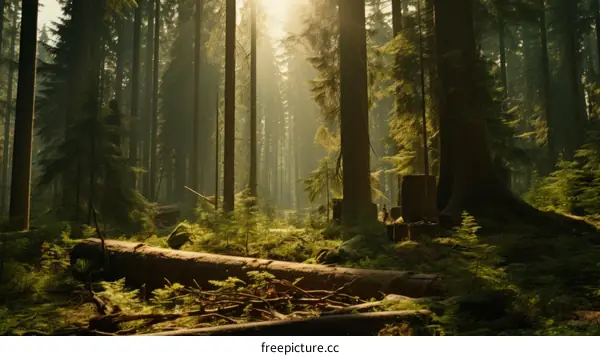 Sunlight Peeking Through Dense Green Forest Trees