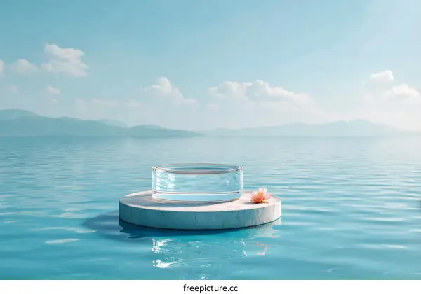 Calm Waterside Product Display with Clear Glass Bowl