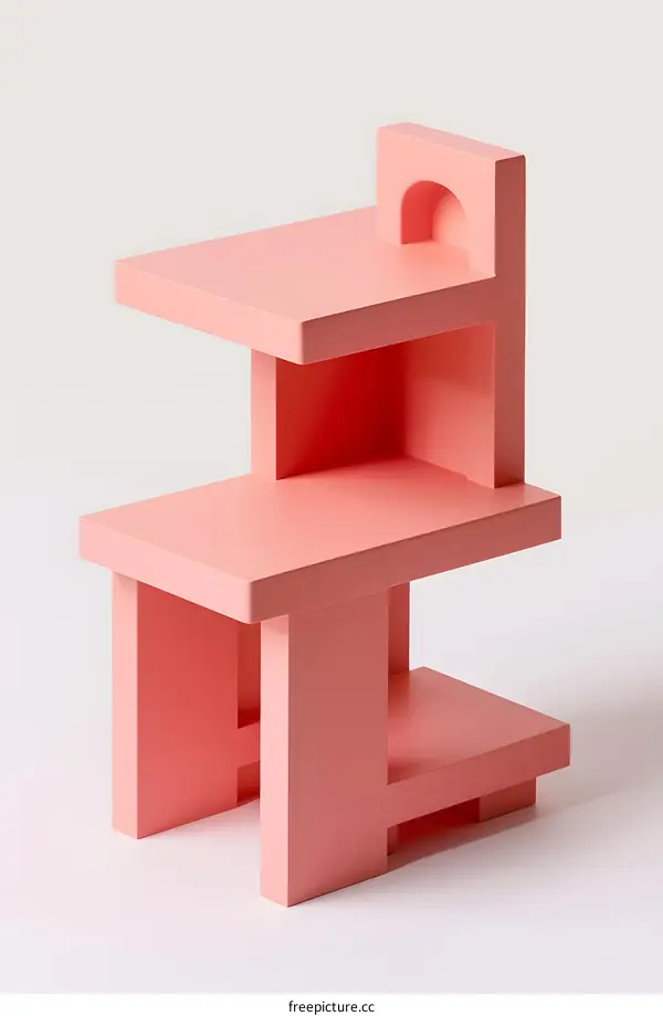 Pink Modern Minimalist Geometric Wooden Side Table with Three Shelves