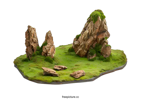 [Transparent Background PNG]Green Moss Covered Rocks Miniature Landscape