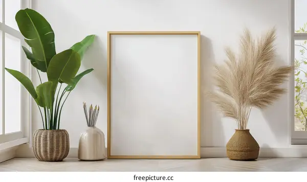 Blank Frame Decorated with Plants and Dried Flowers